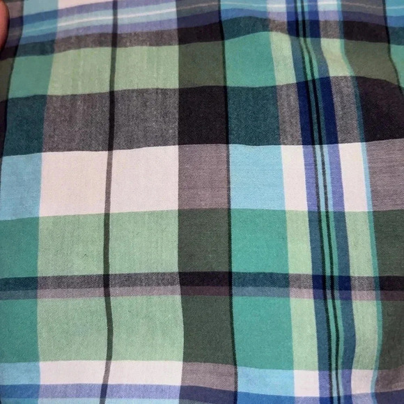 Merona Mens Large Button Up Shirt Green Blue 100% Cotton - Picture 4 of 5